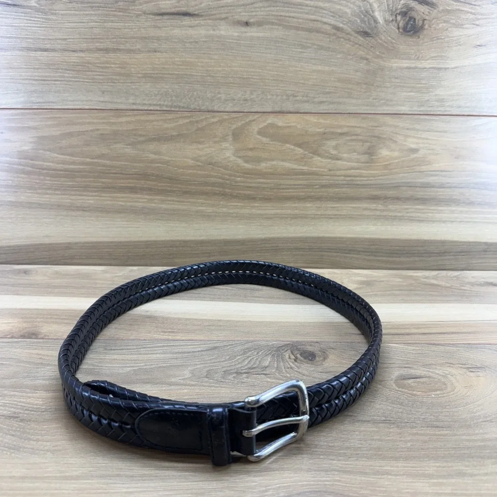 Fossil Mens Belt Size 34/85 Black Leather Woven Weave Business Casual